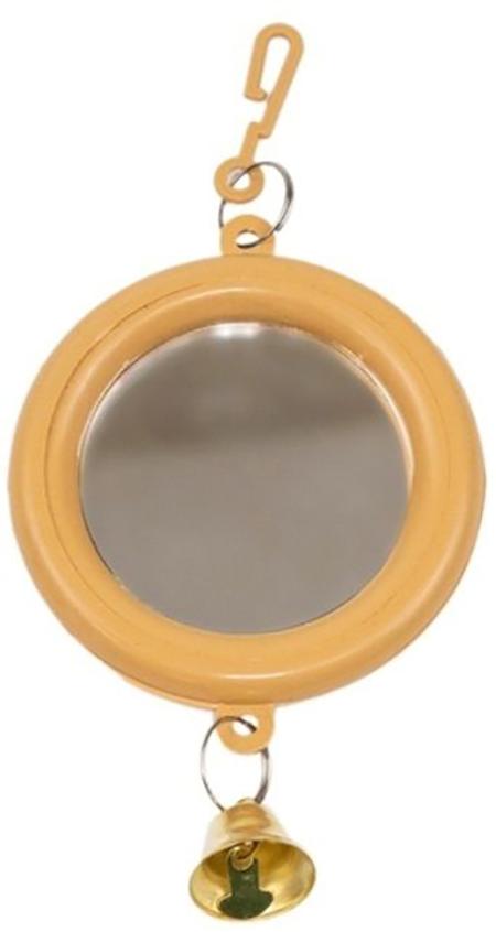 Homepet Зеркало для птиц, с колокольчиком круглое малое, бежевое, 8х16.5 см