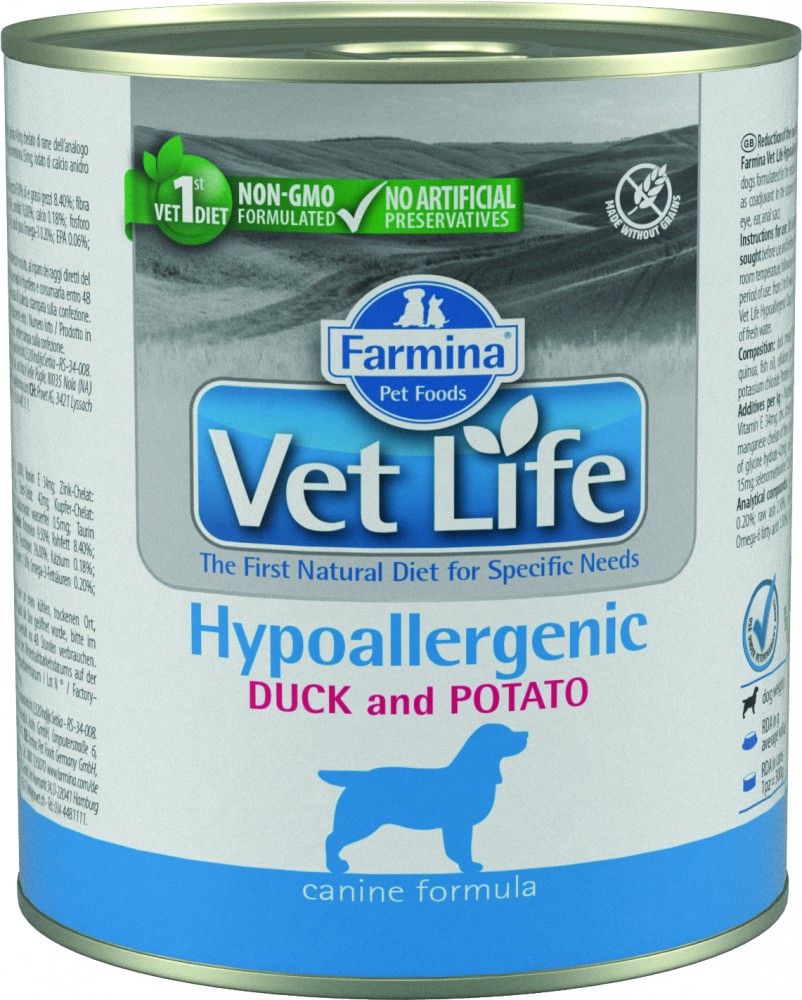 Корм Farmina Vet Life Hypoallergenic Duck & Potato (паштет) для собак, при пищевой аллергии или пищевой непереносимости, утка с картофелем 300 г