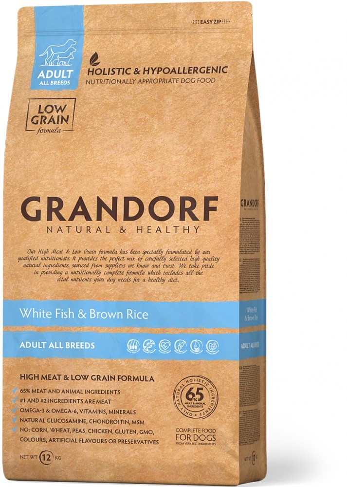 Сухой корм Grandorf White Fish MED&MAXI белая рыба с рисом для собак всех пород