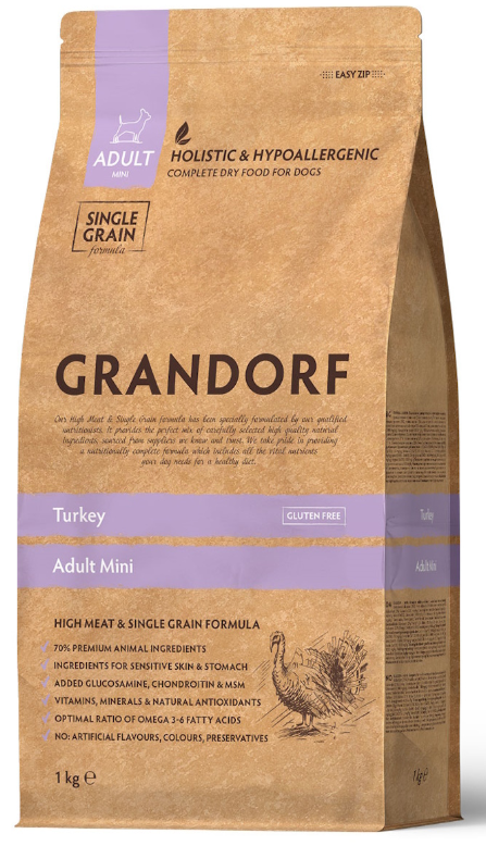 Корм Grandorf Mini Turkey & Brown Rice Holistic для собак малых пород, индейка с бурым рисом