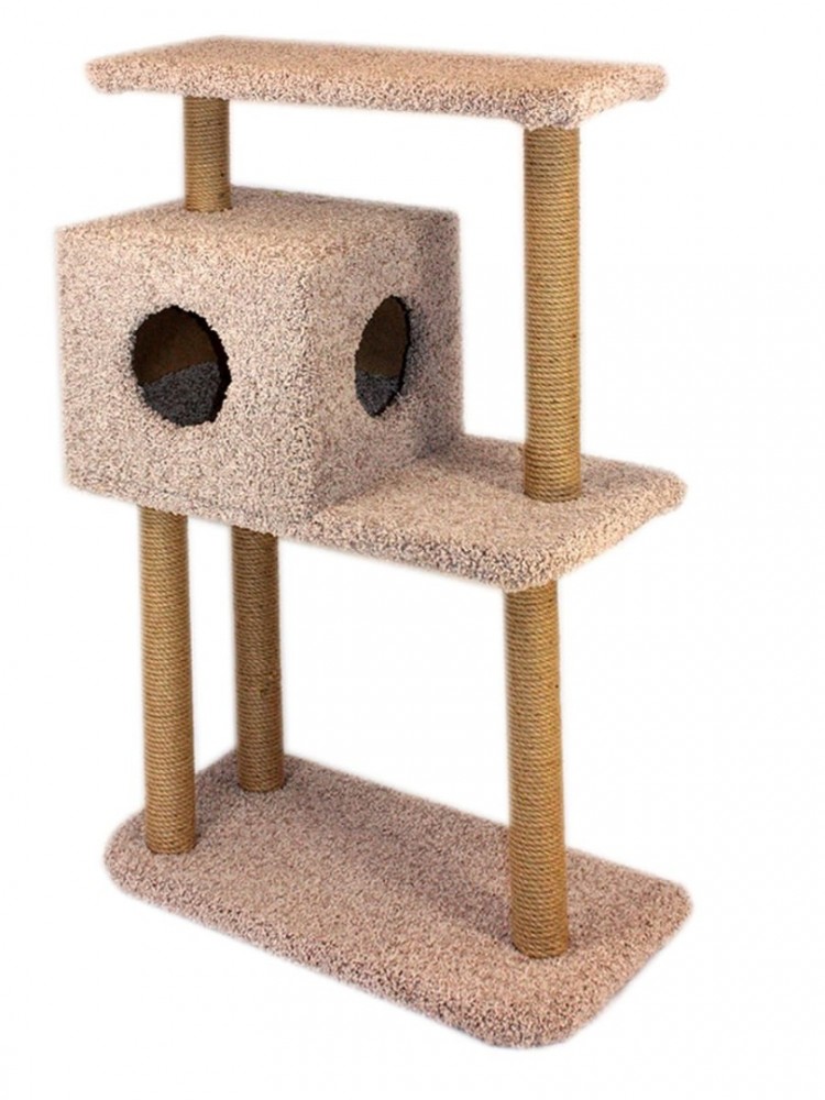 Когтеточка для кошек Меридиан «Квадратный трехэтажный с полкой», ковролин ,650х360х1050