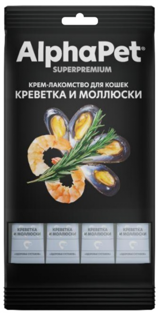 Крем-лакомство AlphaPet Superpremium креветки и моллюски для кошек 48 г