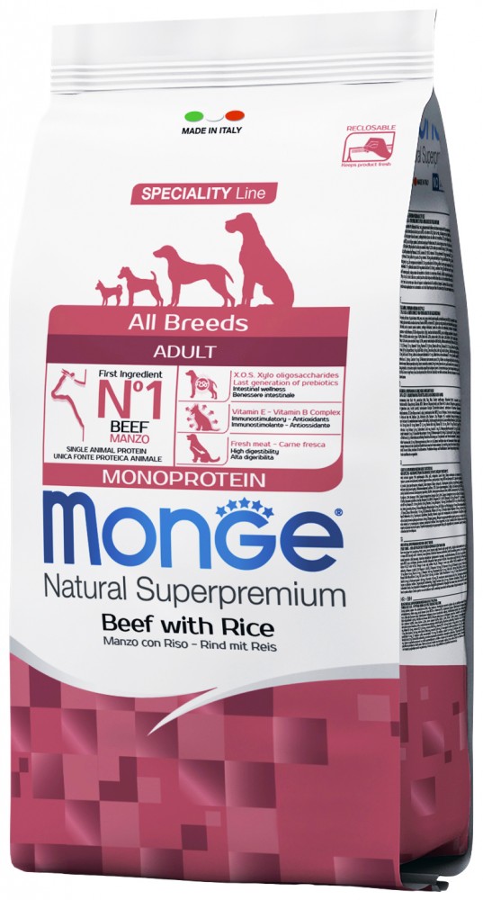 Корм сухой Monge Dog Monoprotein Beef & Rice корм для собак всех пород говядина с рисом 12 кг