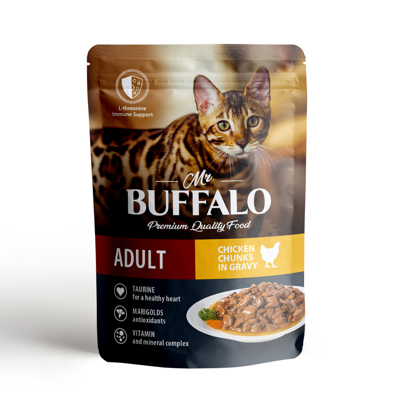 Mr.Buffalo Adult ПАУЧ влажный корм для взрослых кошек, цыпленок в соусе 85 г