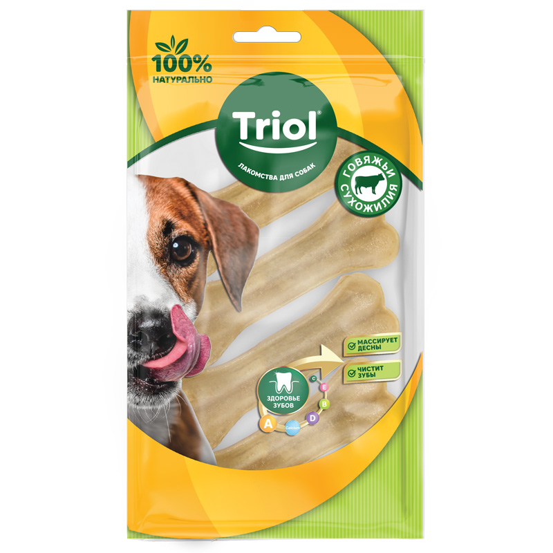 Лакомства для собак Triol Кость из жил, 10см, 30-40г (уп.4шт.)