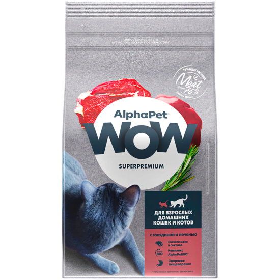 Сухой корм Alphapet WOW Superpremium c говядиной и печенью для кошек 1,5 кг