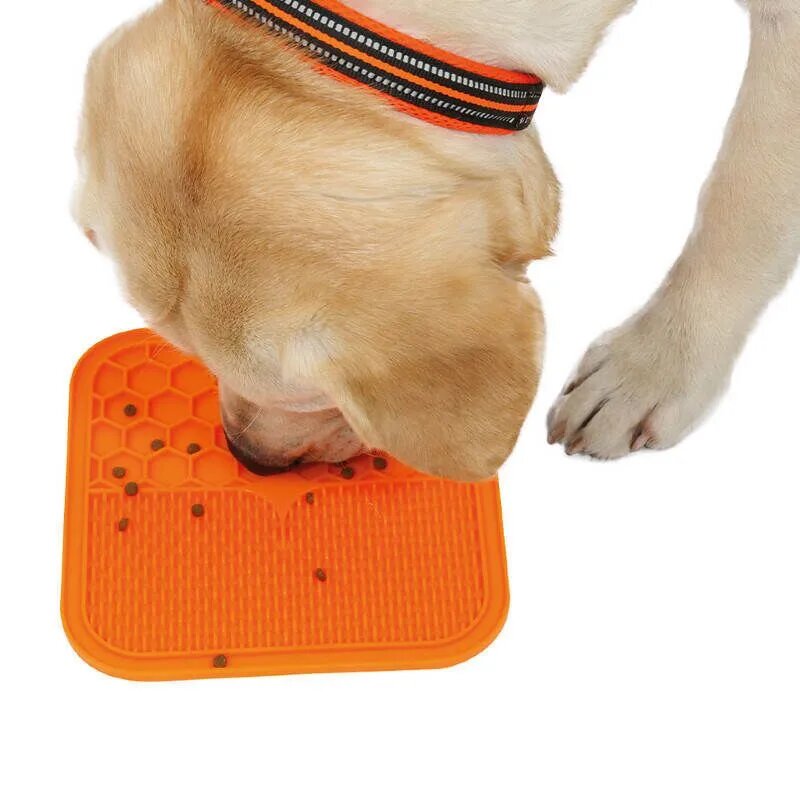 M-PETS Лизательный коврик для домашних животных, размер S, 15x15x1 см, цвет оранжевый